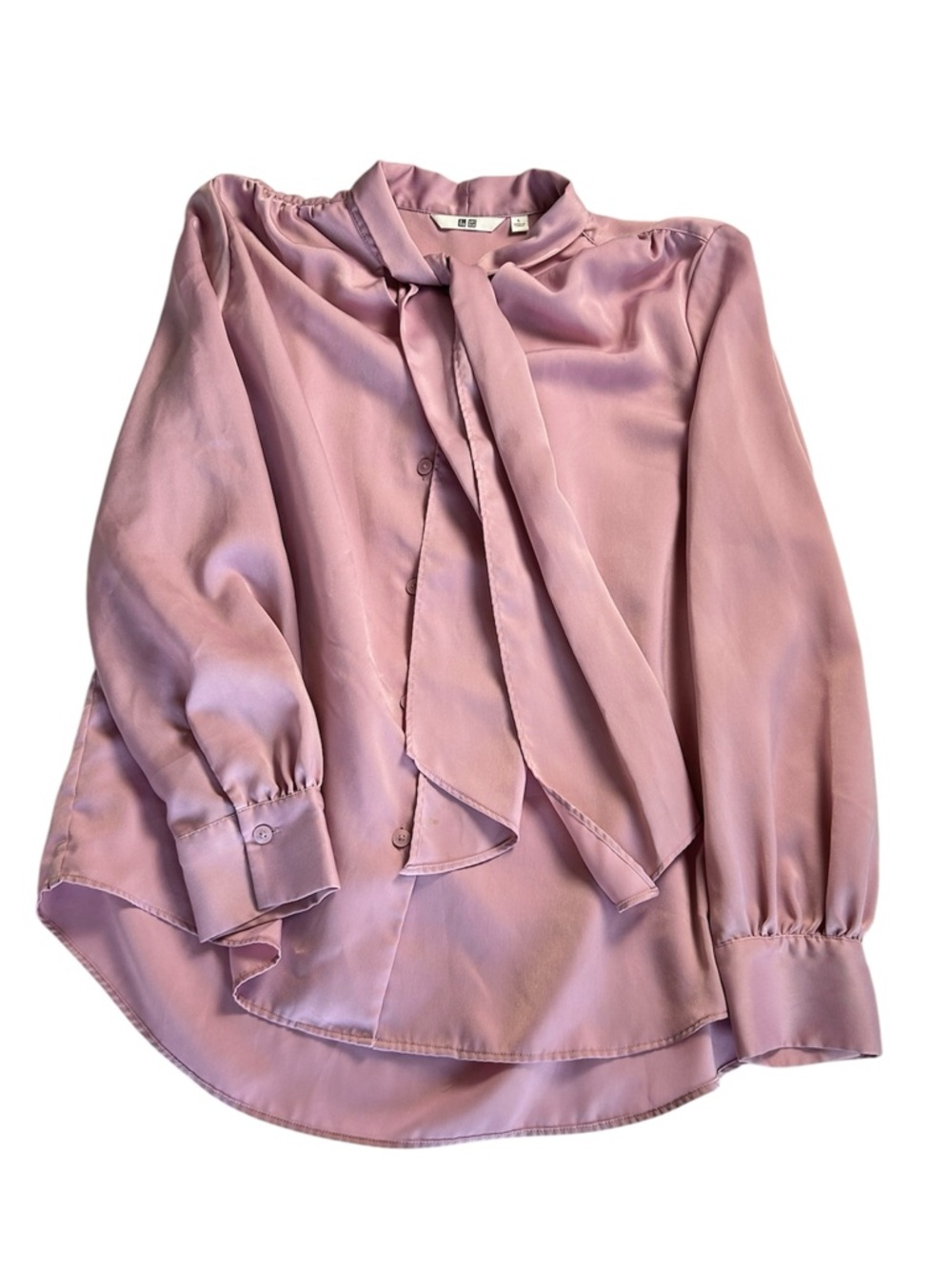 Uniqlo Rose-Pink Tie-Neck Blouse